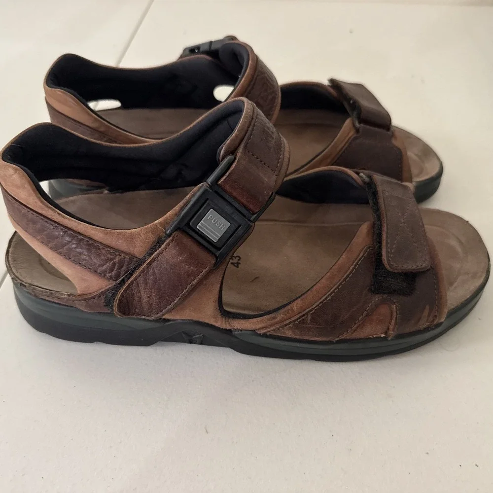 Mephisto Shark Fit Sandals Men Size 9 US 43 EU Black Brown Leather Slip On Shoe